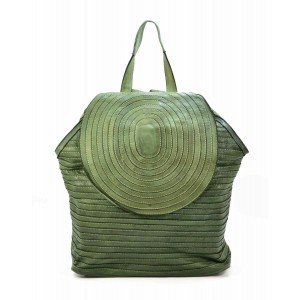 28 ■ City Rucksack aus Italienische Leder für Damen mit Klappe, mit Stepp-optik. Schwarz Braun Grün 
